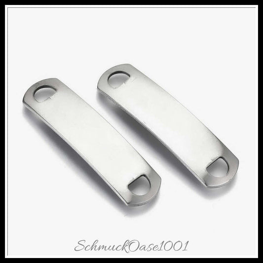 201 edelstahl verbindungsstecker – rechteck oval / 39x10x3.5 mm / 4 stück, in der farbe edelstahl farbe