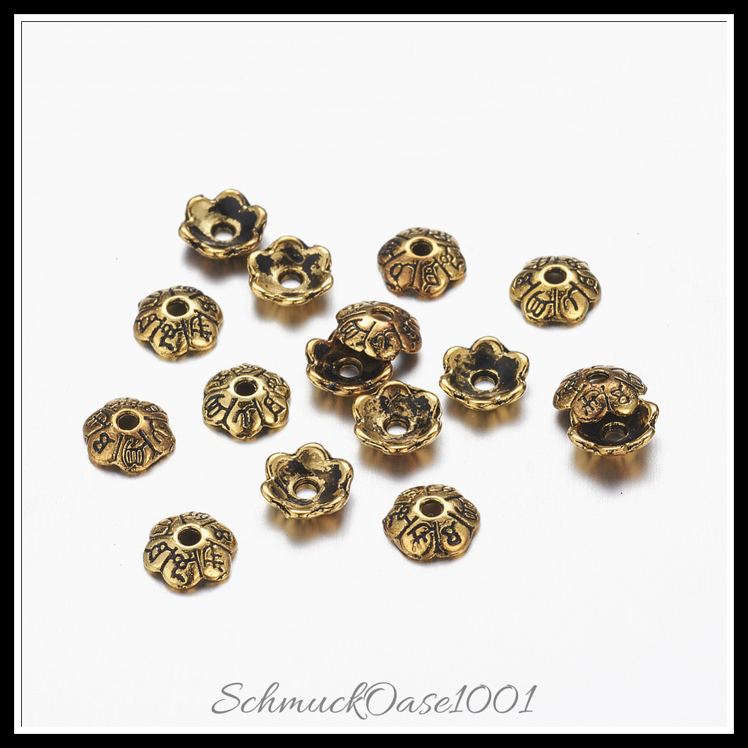 Tibetische stil legierung blume perlenkappen, antik golden – 100 stk., in der farbe legierung, blume, cadmiumfrei, bleifrei
