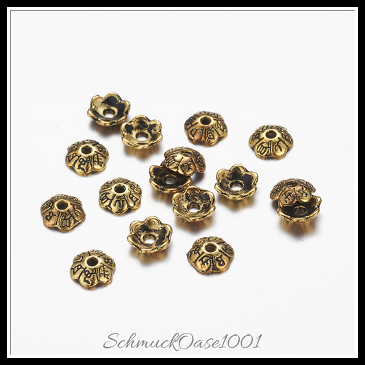 Tibetische stil legierung blume perlenkappen, antik golden – 100 stk., in der farbe legierung, blume, cadmiumfrei, bleifrei