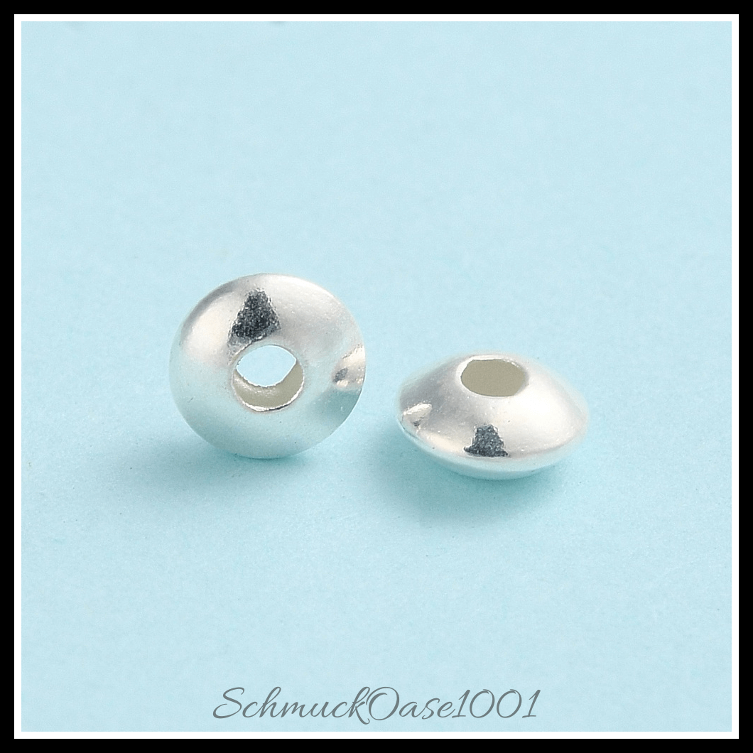 Flachrunde 925 sterling silber perlen – silberfarben, 4x2 mm (20 stk.), aus 925 sterling silber / flachrund / zwischenperlen in der farbe silbern silberfarbig und größe 4x2 mm, bohrung: 1.2 mm