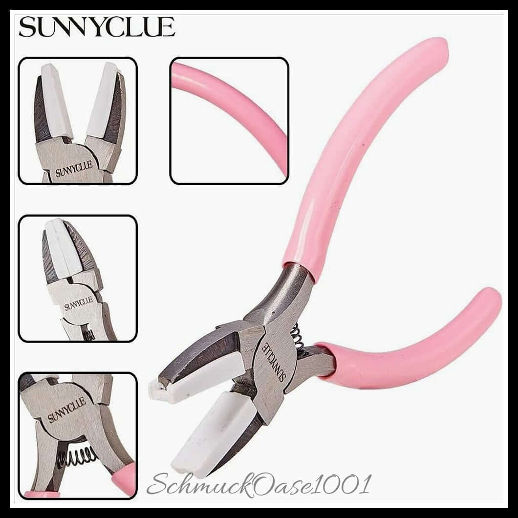 Sunnyclue mini-präzisionszange – flachzange / doppel-nylonbacke / 5.5" / 1 stück, aus stahl / nylonbacke, flachzange, schmuckwerkzeug in der farbe pink und größe 5.5 zoll / 1 st.