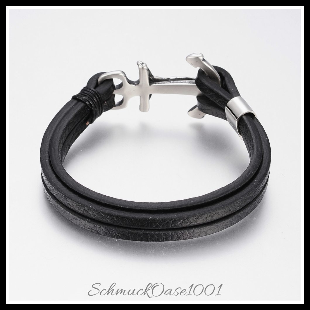 Mehrstrang lederarmband mit edelstahl-ankerverschluss in den größen schwarz