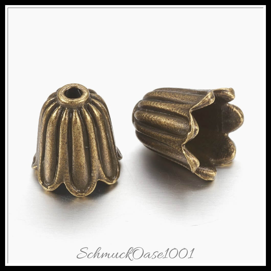 Tibetische perlenkappen – blume / 10x10 mm – 20 stück, zusätzliches detailbild, perfekt für die herstellung individueller ketten und armbänder