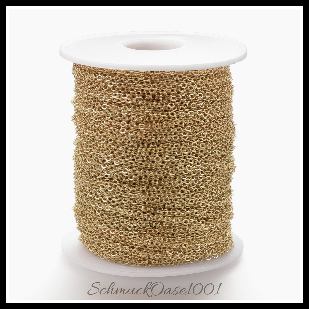 Messing-kabelketten, gelötet, mit spule, flachoval, nickelfrei, echtes 18k vergoldet – 3 meter