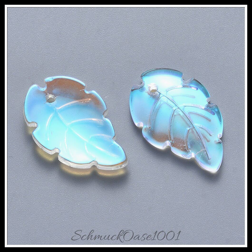 Transparente glasanhänger – leaf mixed style / 23.5x15x3.5 mm / 30 stück, aus glas / transparent, blatt, mixed style in der farbe mischfarbe und größe 23.5x15x3.5 mm, loch: 1.5 mm / 30 st.