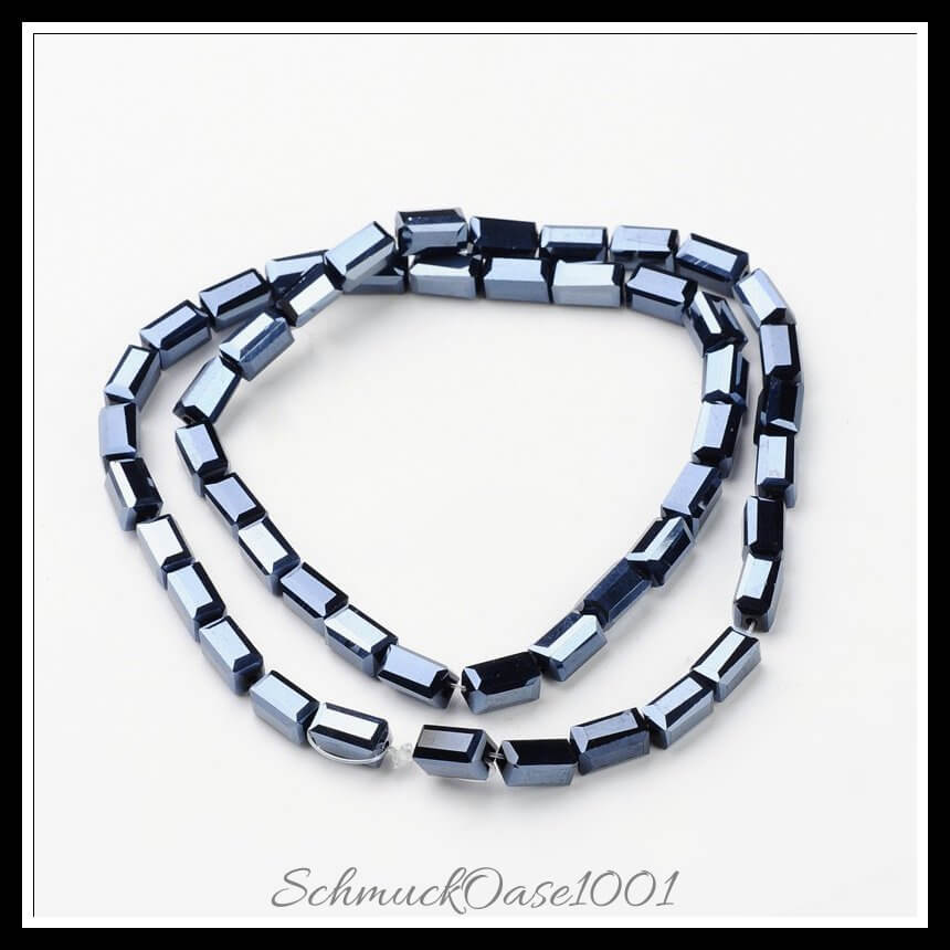 Galvanisierte glasperlen – quaderform / 8x4x4 mm / 2 stränge, aus glas / hämatit, quader, facettiert, voll plattiert in der farbe grau und größe 8x4x4 mm, loch: 1 mm, ca. 50 stück / 16" / 2 stränge, ausdrucksstark und ideal für auffällige designs