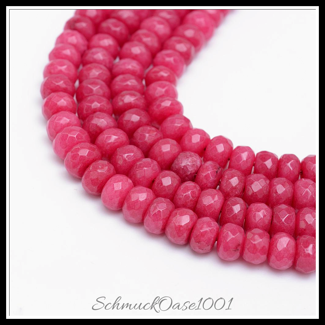 Natürliche jadeperlen, gefärbt, facettiert – rondell, verschiedene farben, in der farbe natuerliche weisse jade, gefaerbt, facettiert, rondell, ausdrucksstark und ideal für auffällige designs