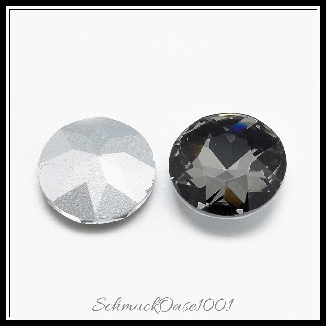 Similistein glas strass cabochons – facettiert – flachrund – blaugrün – 14mm – 40 stück, aus blaugrün in der farbe glas strass, similistein, zurück vernickelt, facettiert, flachrund und größe 14x5.8 mm, 40 stk.