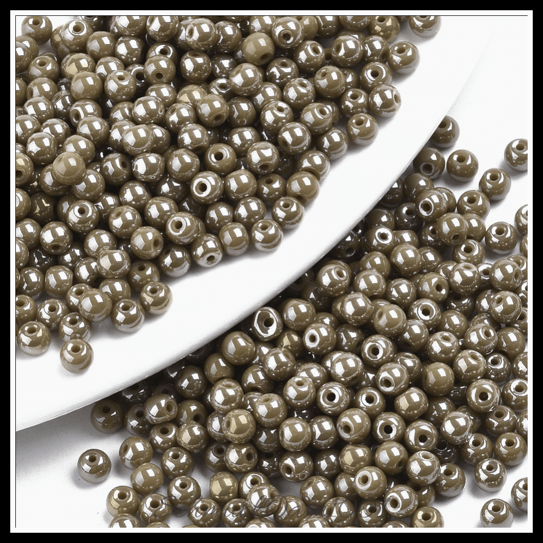 Undurchsichtige glasperlen – runde – dark khaki – glänzend – 40g, in der farbe glas, undurchsichtig, glänzend, rund