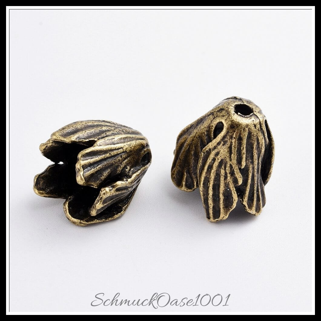 Tibetische perlenkappen & kegel – blume / 16x18x18 mm – 8–10 stück, zusätzliches detailbild, perfekt für die herstellung individueller ketten und armbänder