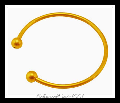 Halbfertiger armreif-rohling aus messing mit drehbaren abschlusskugeln – zur herstellung individueller armreifen 3 farben – 1 stück, in der farbe messing, offen, mit drehbaren abschlusskugeln, platin-/gold-/silberfarben
