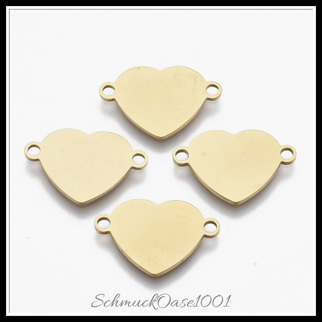 201 edelstahl verbindungsstecker – herz laserschnitt / 12x18.5x1 mm / 10 stück, in der farbe gold
