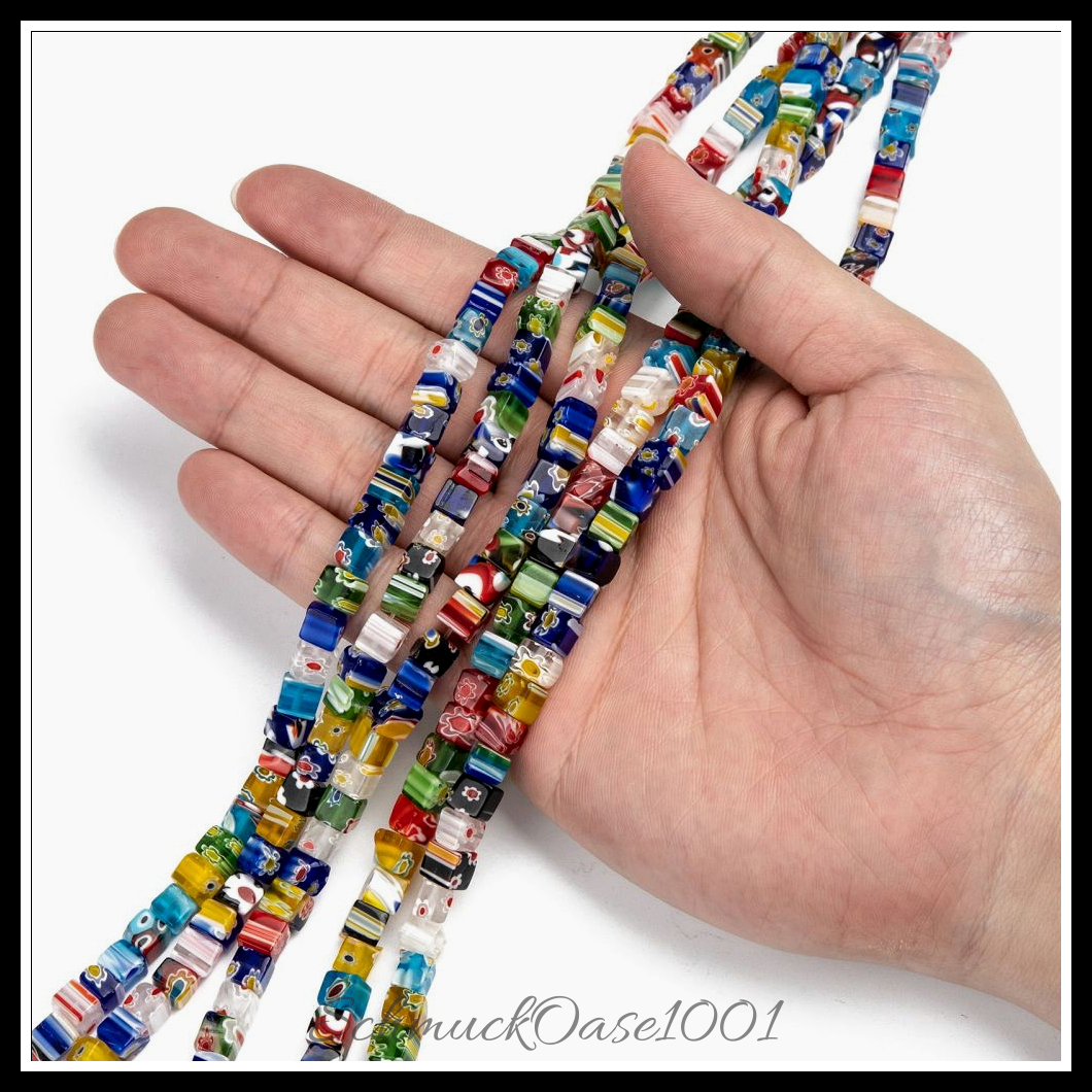 Cube handgemachte millefiori glasperlen – mischfarbe aus 6 mm bohrung: 0.5 mm ca. 65 stk. pro strang 15.3 zoll 1 strang, ausdrucksstark und ideal für auffällige designs