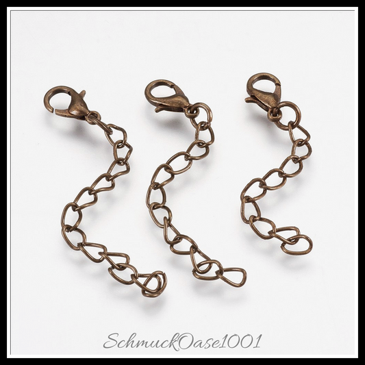 Eisenkettenverlängerer mit alu-karabiner – antik bronze, 14 stk. in den farben eisen, mit alu-karabiner, gestell, perfekt für die herstellung individueller ketten und armbänder