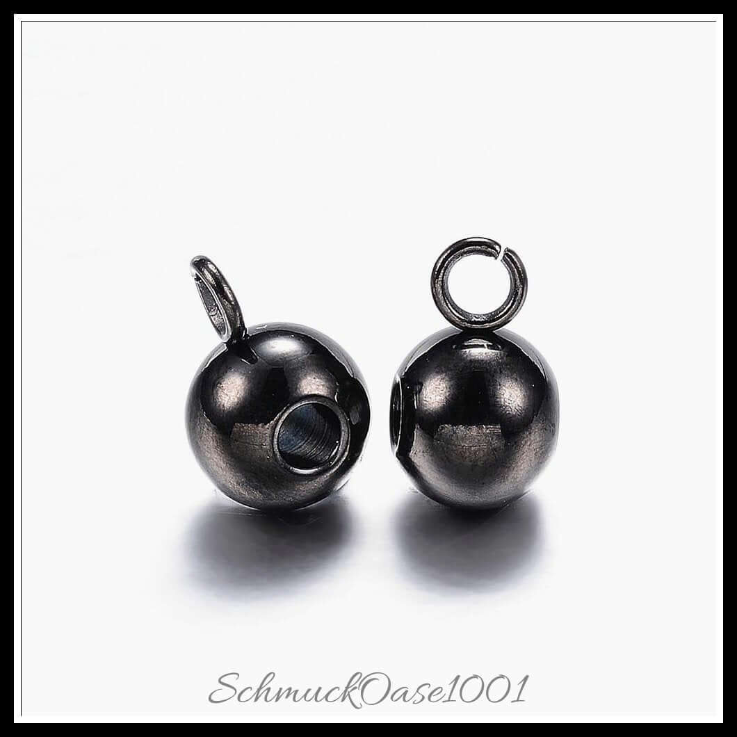 Edelstahl hanger link – rund / 8.5x6x5 mm / 30 stück, aus edelstahl 304 / rund, schwarz, electrophorese in der farbe schwarz und größe 8.5x6x5 mm, loch: 2 mm, innendurchmesser: 2 mm / 30 st.