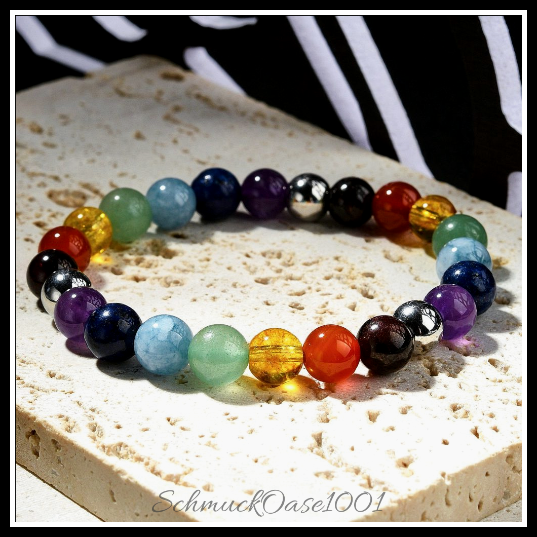 Armband chakra edelstein perlen stretch – 53 mm – 1 stk. aus 53 mm, 1 stk. in den größen edelstahl farbe