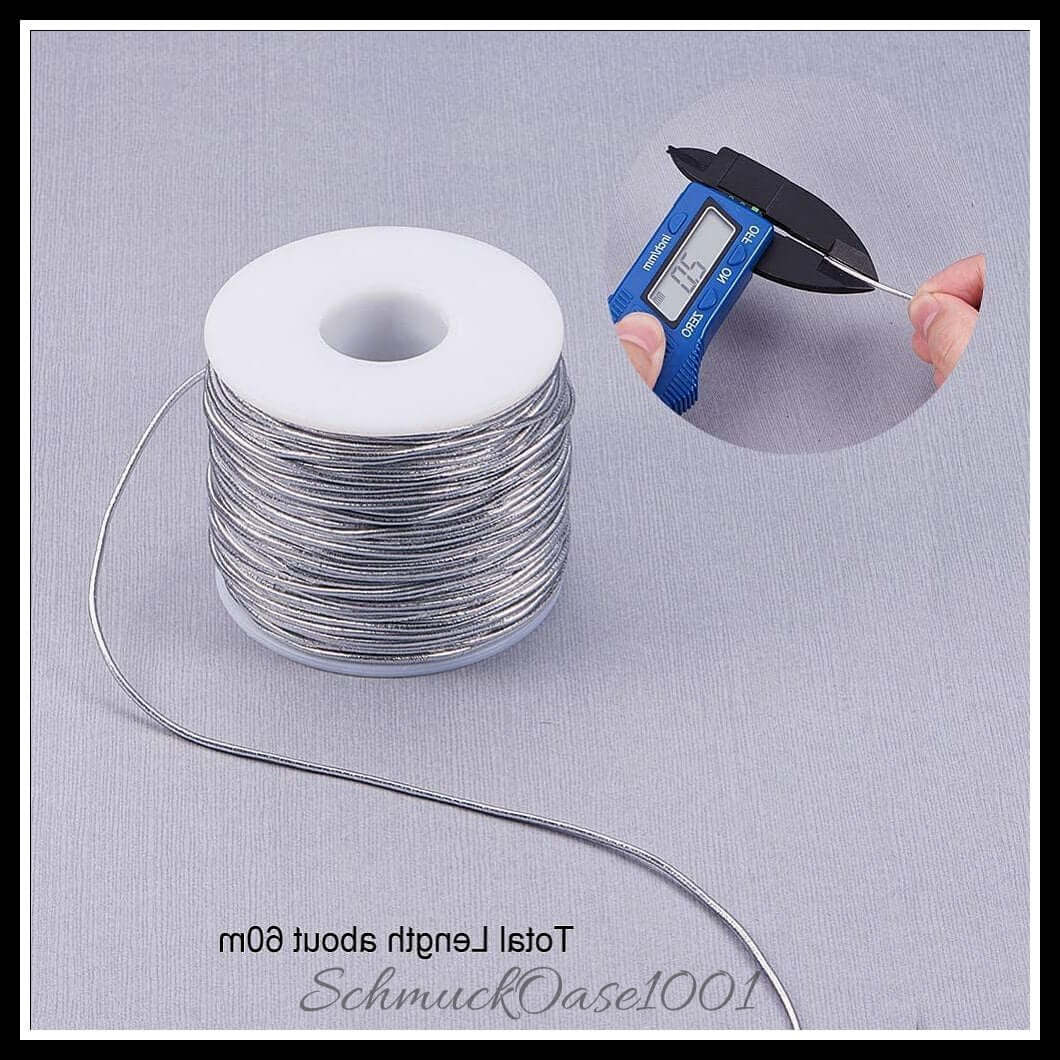 Elastische kordel – polyester außen, gummi innen – 1 rolle / ø1–2 mm – silber, zusätzliches detailbild