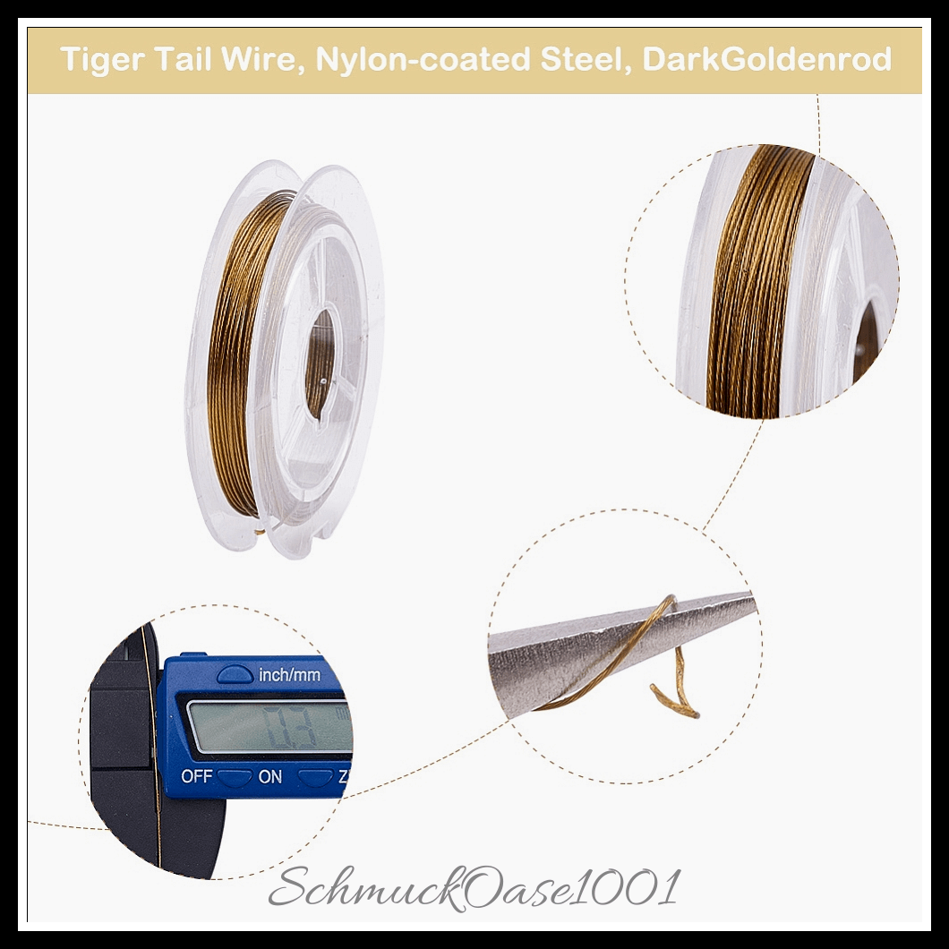 Tiger schwanz draht – nylonbeschichteter stahl – dunkel goldrute – 0.38mm – 10m – 1 rolle, aus dunkel goldrute in der farbe nylonbeschichteter stahl, tiger schwanz draht und größe 0.38 mm, ca. 32.8 fuß (10m)/rolle, 1 rolle