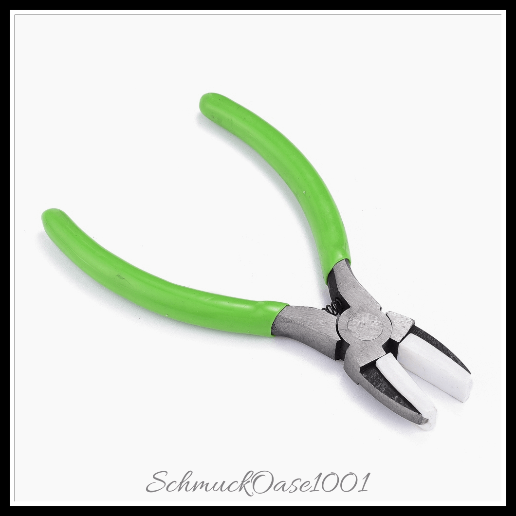 Schmuckzange aus 45# kohlenstoffstahl  mit nylonbacken – flachzange – poliert – hellgrün – 1 stück aus 13.2x8.6x1 cm, 1 stk.
