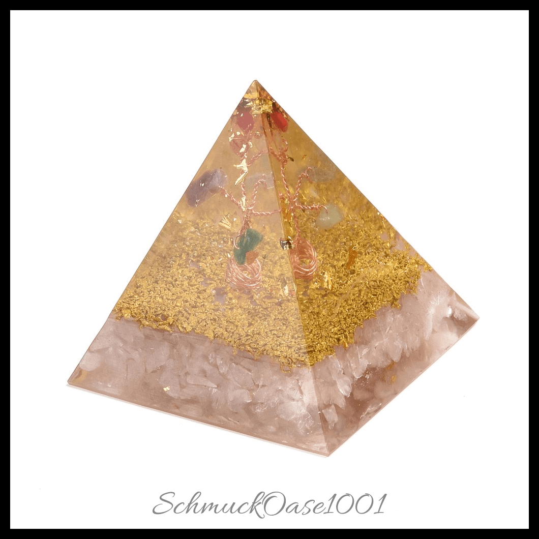 Orgonit pyramide mit natürlichen edelsteinen und metall – verschiedene varianten verfügbar (1 stk.), aus harz / mit edelstein- und metallzubehör in der farbe auswahl und größe 49x49x48.5 mm