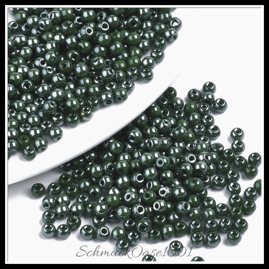 Undurchsichtige glasperlen – runde – dark khaki – glänzend – 40g, in der farbe glas, undurchsichtig, glänzend, rund