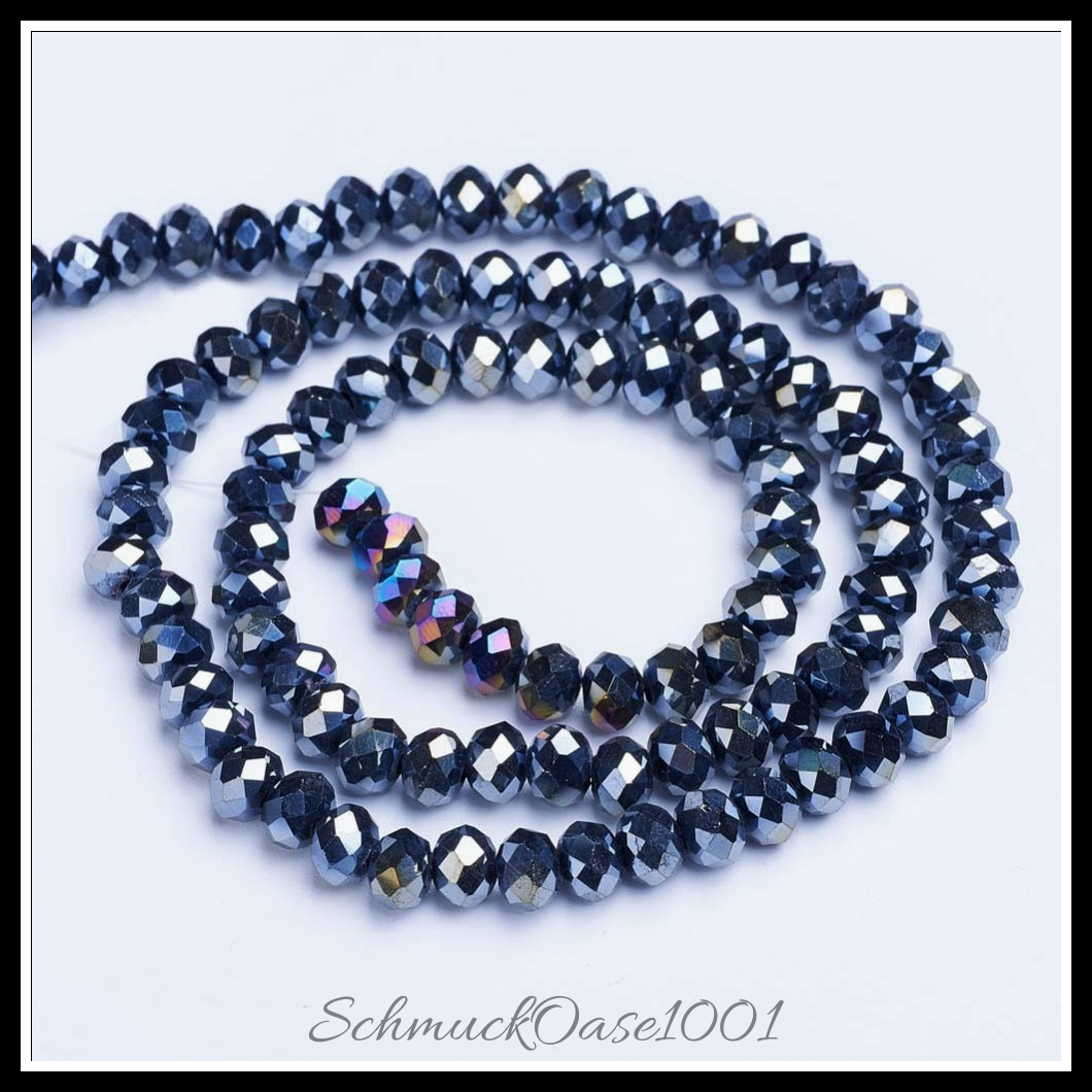 Galvanisieren glasperlen, opake volltonfarbe, facettiert, rondell – je 2 stränge, aus schwarz in der farbe glas, galvanisiert, opake volltonfarbe, facettiert und größe 4x3 mm bohrung: 0.4 mm ca. 130 stk pro strang 16.54 zoll (42 cm) 2 stränge, ausdrucksstark und ideal für auffällige designs