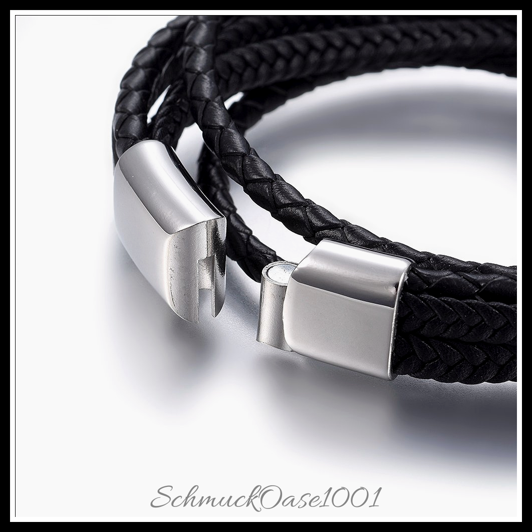 Lederarmband mit edelstahl-magnetverschluss – rechteckiges design in den größen edelstahlfarbe