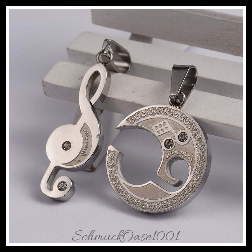 Split edelstahl anhänger – musiknote mit strass / 39x28x3 mm / 1 set, aus edelstahl 304 / musiknote, strass, clef in der farbe edelstahl farbe und größe 39x28x3 mm, loch: 5x9 mm / 1 set
