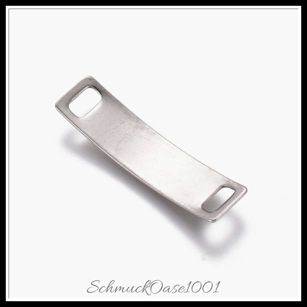 Edelstahl verbindungsstecker – rechteck / 6x24.5x0.5 mm / 10 stück, aus edelstahl 304 / rechteck, stempelbar in der farbe edelstahl farbe und größe 6x24.5x0.5 mm, loch: 4x2 mm / 10 st.
