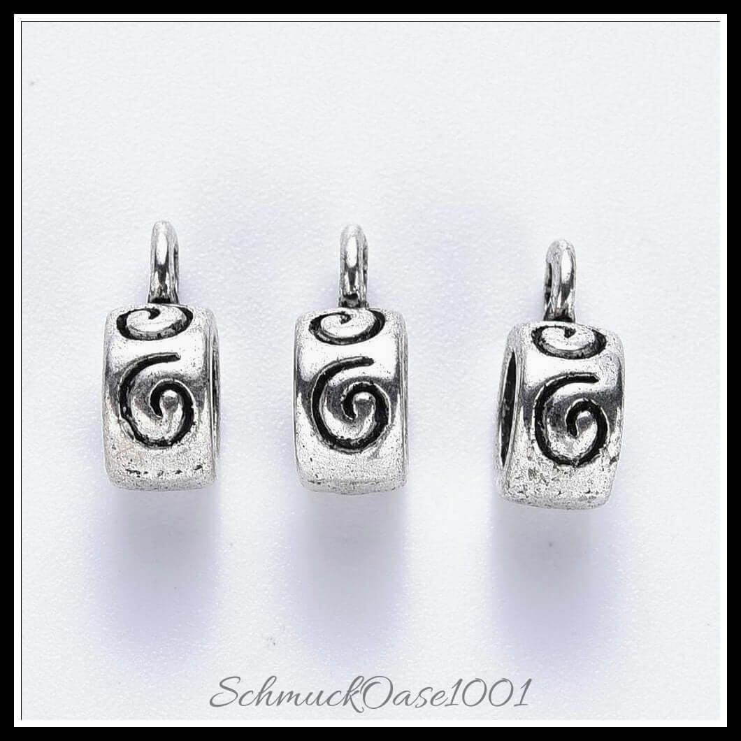 Tibetische hanger links – rondelle / 12x8x4.5 mm / 20 stück, in der farbe antik silber