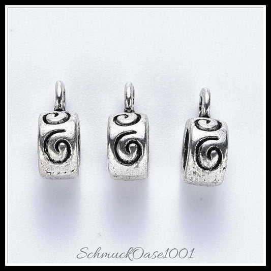 Tibetische hanger links – rondelle / 12x8x4.5 mm / 20 stück, in der farbe antik silber