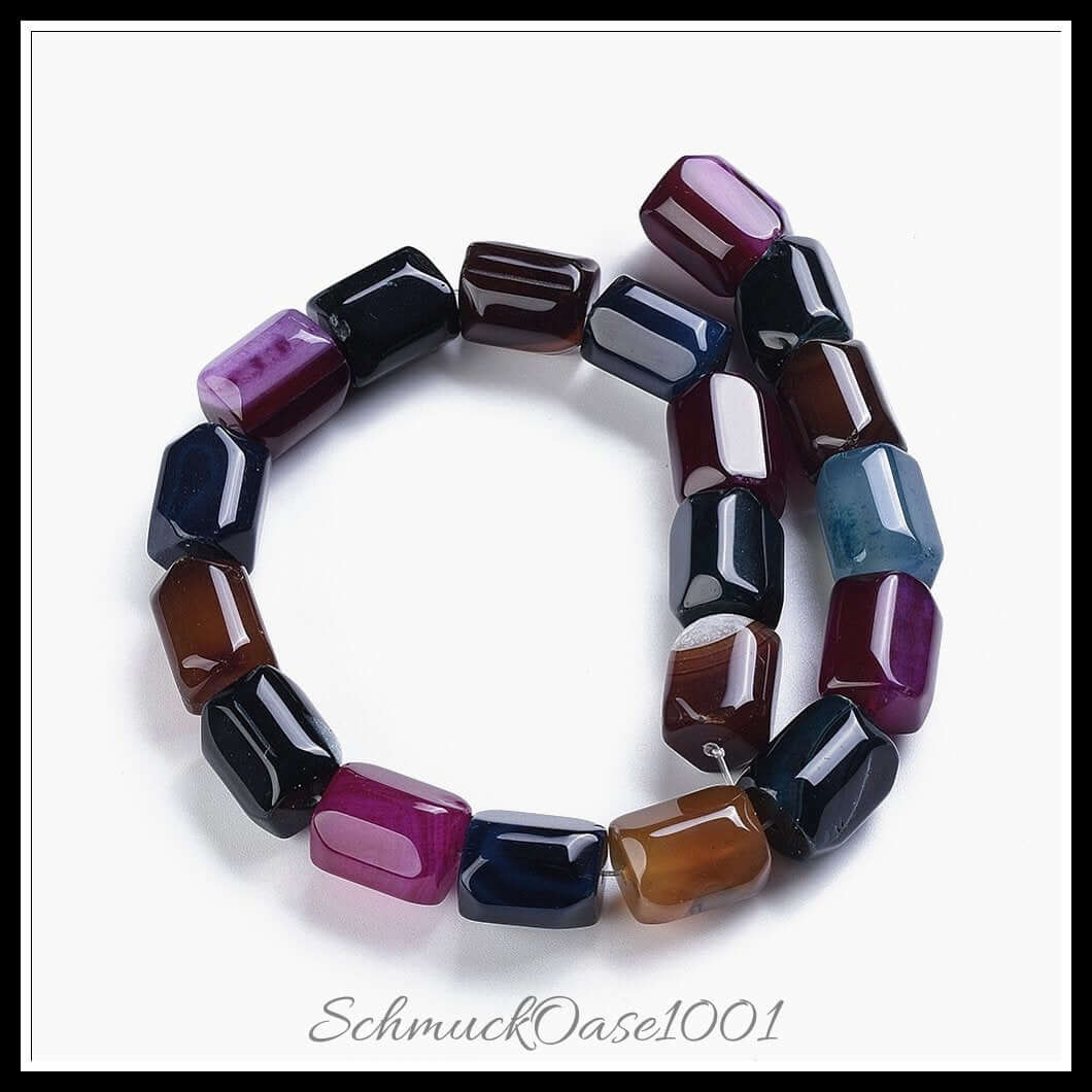 Natursteinperlenstränge – achat kolumne / 20x15 mm / 1 strang, aus naturstein / achat, kolumne, erhitzt, gefärbt in der farbe mischfarbe und größe 20x15 mm, loch: 1.2 mm, ca. 19 stück / 14.76" / 1 strang, ausdrucksstark und ideal für auffällige designs