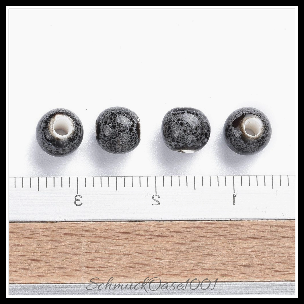 Phantasie antik glasiertem porzellan perlen, rund, grau, 20 stk. aus 6 mm, bohrung: 1.5 mm