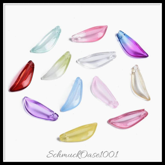 Transparente glasanhänger – blatt / 21.5x8x5 mm / 20 stück, in der farbe mischfarbe
