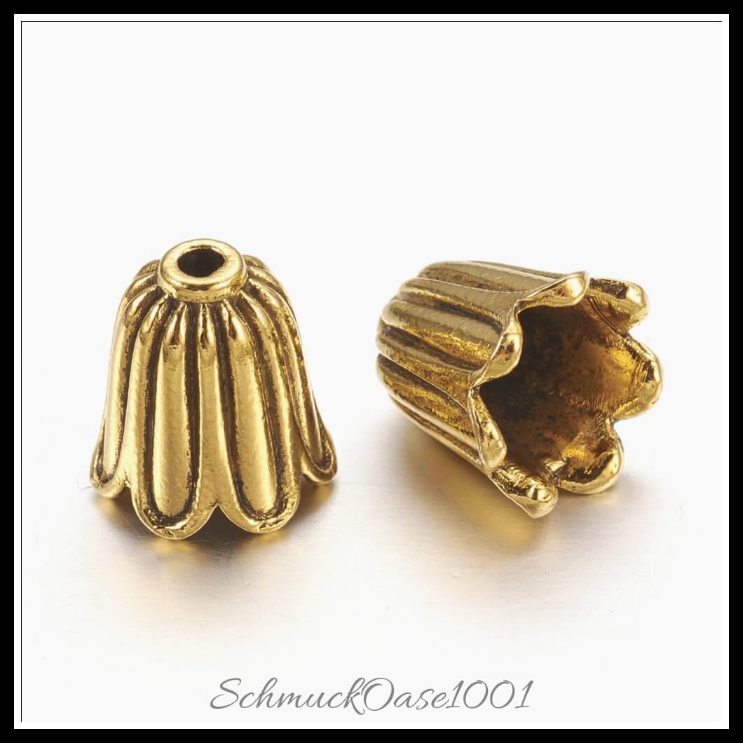 Tibetische perlenkappen – blume / 10x10 mm – 20 stück, zusätzliches detailbild, perfekt für die herstellung individueller ketten und armbänder