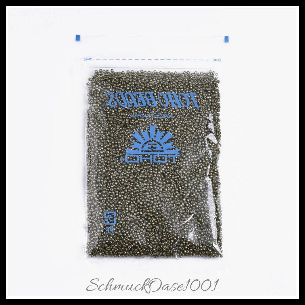 Toho runde rocailles – 11/0 – japanische rocailles – (1706) vergoldet – marmor schwarz – 20g, aus marmor schwarz in der farbe glas, toho, rund, 11/0, vergoldet, marmoriert und größe 11/0 2x1.5 mm, loch: 0.5 mm; 20 gramm