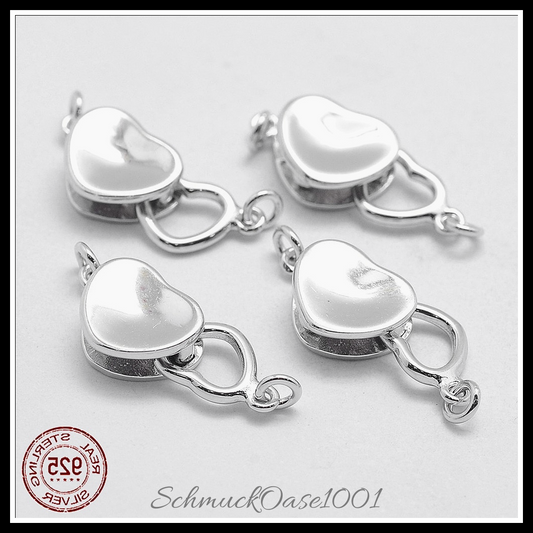 925 sterling silber boxschließen, geschnitzt 925, herz, platin farbe – 2 stk. in den farben 925 sterling silber, boxschließen, herz, platiniert, geschnitzt, perfekt für die herstellung individueller ketten und armbänder