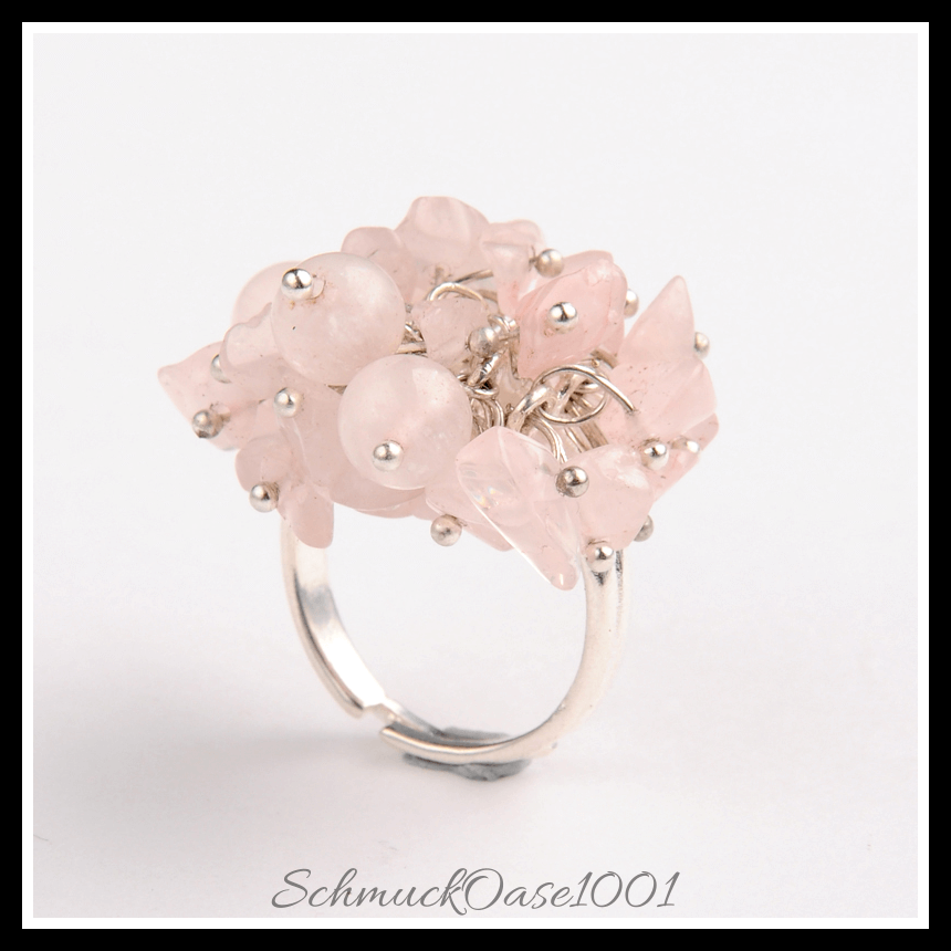 Valentinstag verstellbarer ring mit naturstein – 16 mm (1 stk.), aus messing / versilbert / natürlicher & synthetischer stein / verstellbar in der farbe gemischt und größe 16 mm