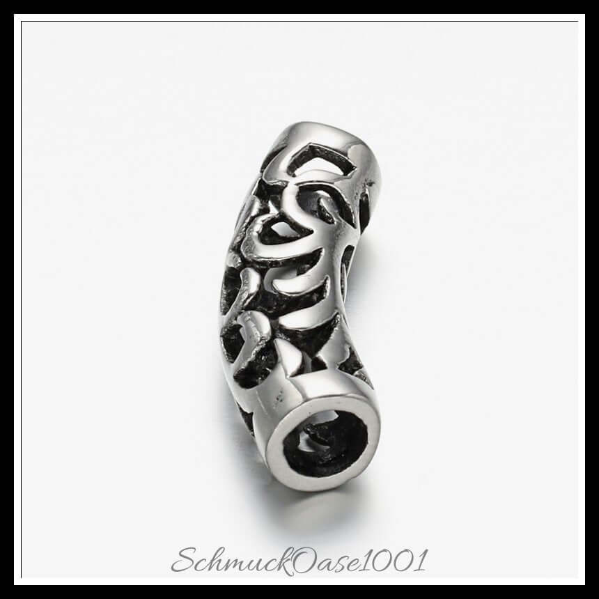 Edelstahlperlen – hohltube / 23x6.5 mm / 2 stück, aus edelstahl 304 / hohl, tube in der farbe antik silber und größe 23x6.5 mm, loch: 4 mm / 2 st.