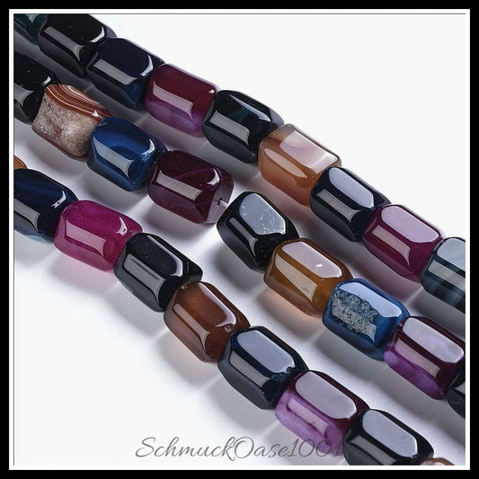 Natursteinperlenstränge – achat kolumne / 20x15 mm / 1 strang, in der farbe mischfarbe, ausdrucksstark und ideal für auffällige designs