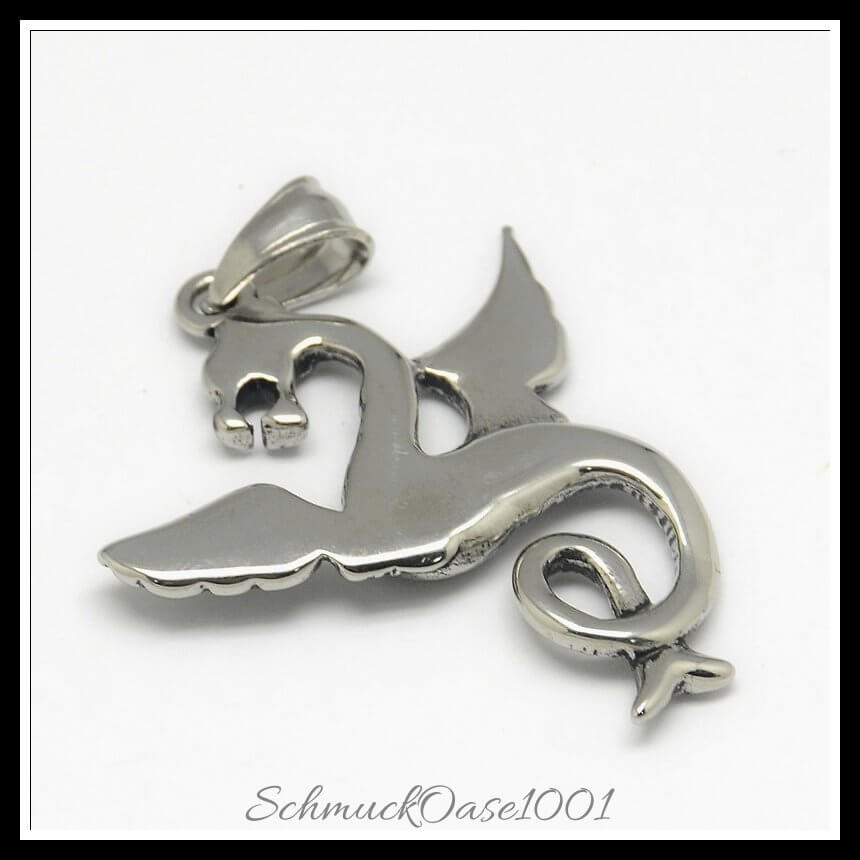 Retro edelstahl-anhänger – drache / 40.5x34x4 mm / 1 stück, aus edelstahl 304 / drache, retro in der farbe antik silber und größe 40.5x34x4 mm, loch: 4x7 mm / 1 st.