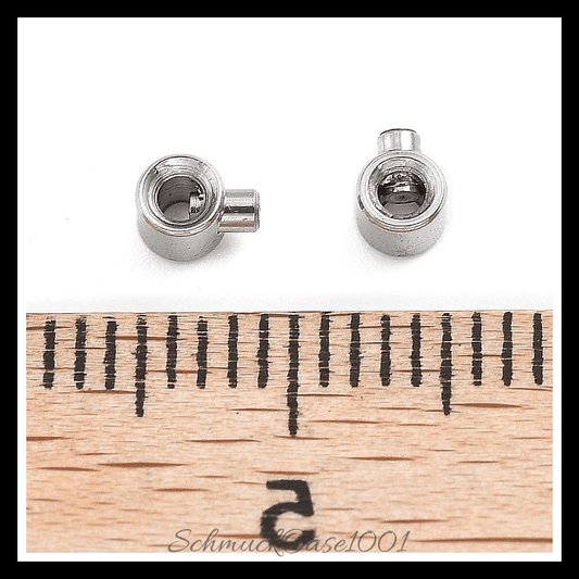 304 edelstahl quetschperlen rondell – 3.5x3x2.5 mm (10 stk.), in der farbe edelstahlfarbe