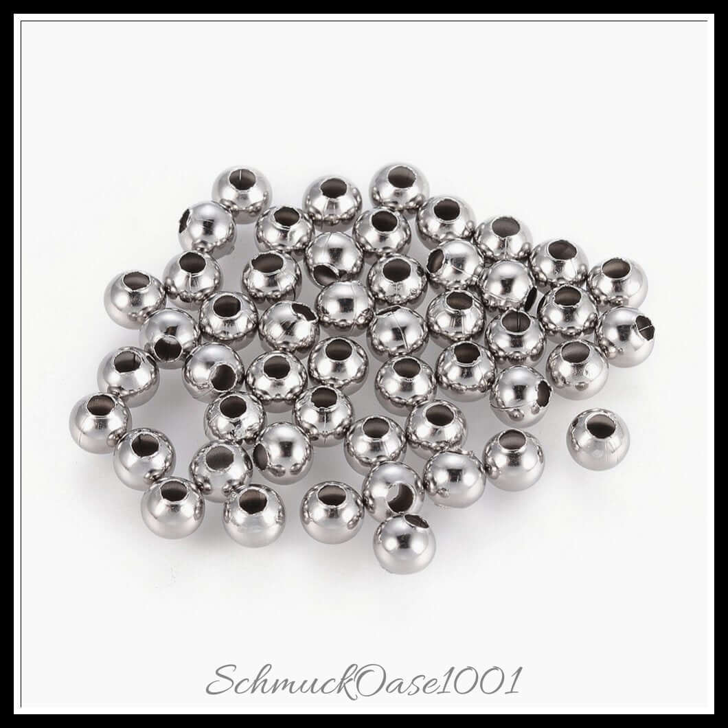 Edelstahlperlen – rund / ø5–6 mm – 100 stück, in der farbe edelstahl 304, rund, perfekt für die herstellung individueller ketten und armbänder