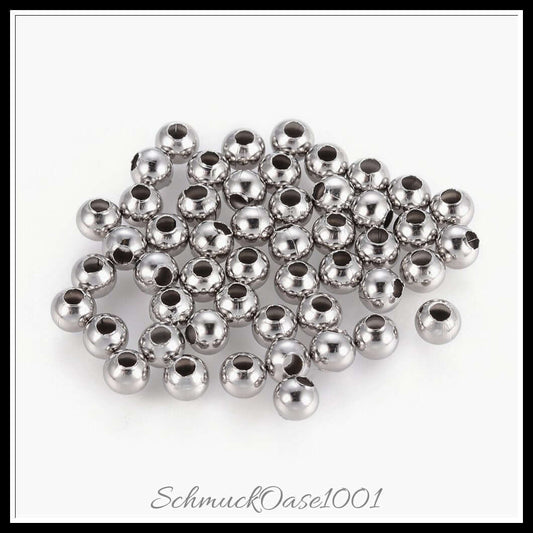 Edelstahlperlen – rund / ø5–6 mm – 100 stück, in der farbe edelstahl 304, rund, perfekt für die herstellung individueller ketten und armbänder