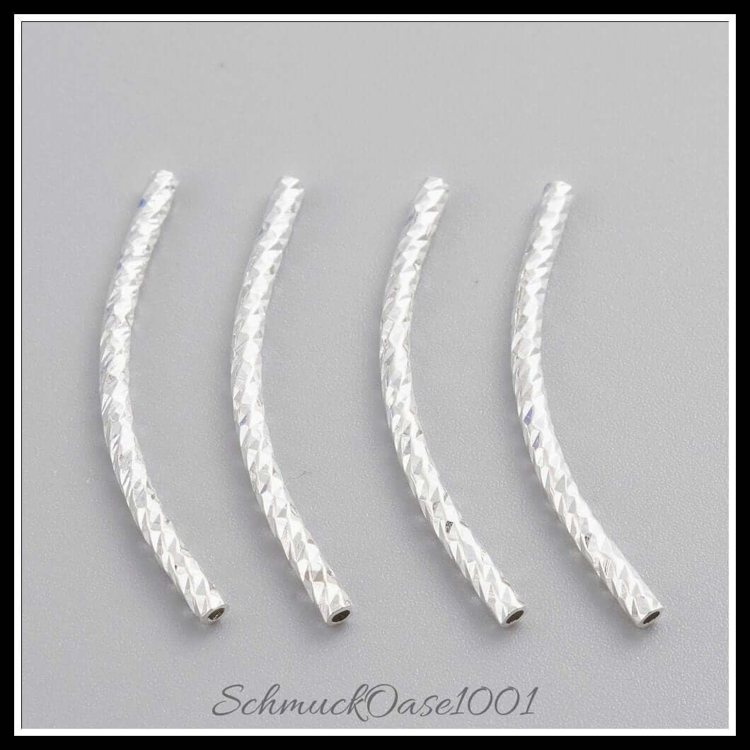 Messingrohrperlen – tube / 25x1.5 mm – 18 stück, in der farbe messing, gebogen, langlebig plattiert, 925 sterling versilbert, perfekt für die herstellung individueller ketten und armbänder