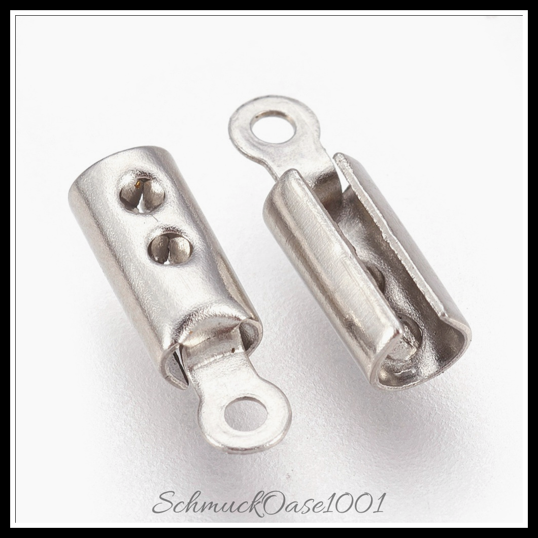 304 edelstahl klapp crimp-enden, edelstahl farbe, 15 stk., aus edelstahl farbe in der farbe 304 edelstahl und größe 9.5x4.5 mm, bohrung: 1 mm, perfekt für die herstellung individueller ketten und armbänder
