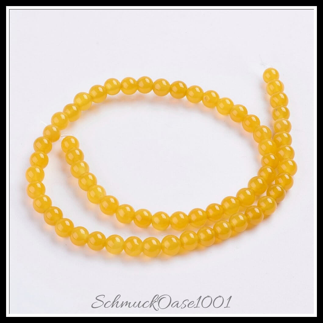 Natursteinperlenstränge – achat gelb / ø6 mm / 2 stränge, aus naturstein / achat, gefärbt, rund in der farbe gelb und größe ø6 mm, loch: 1 mm, ca. 62 stück / 14.8" / 2 stränge, ausdrucksstark und ideal für auffällige designs