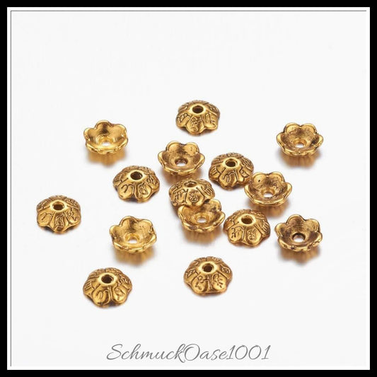 6-petal tibetische perlenkappen – blume / 6x2 mm – 100 stück, in der farbe legierung, tibetischer stil, blume, 6-petal, bleifrei, nickelfrei, perfekt für die herstellung individueller ketten und armbänder