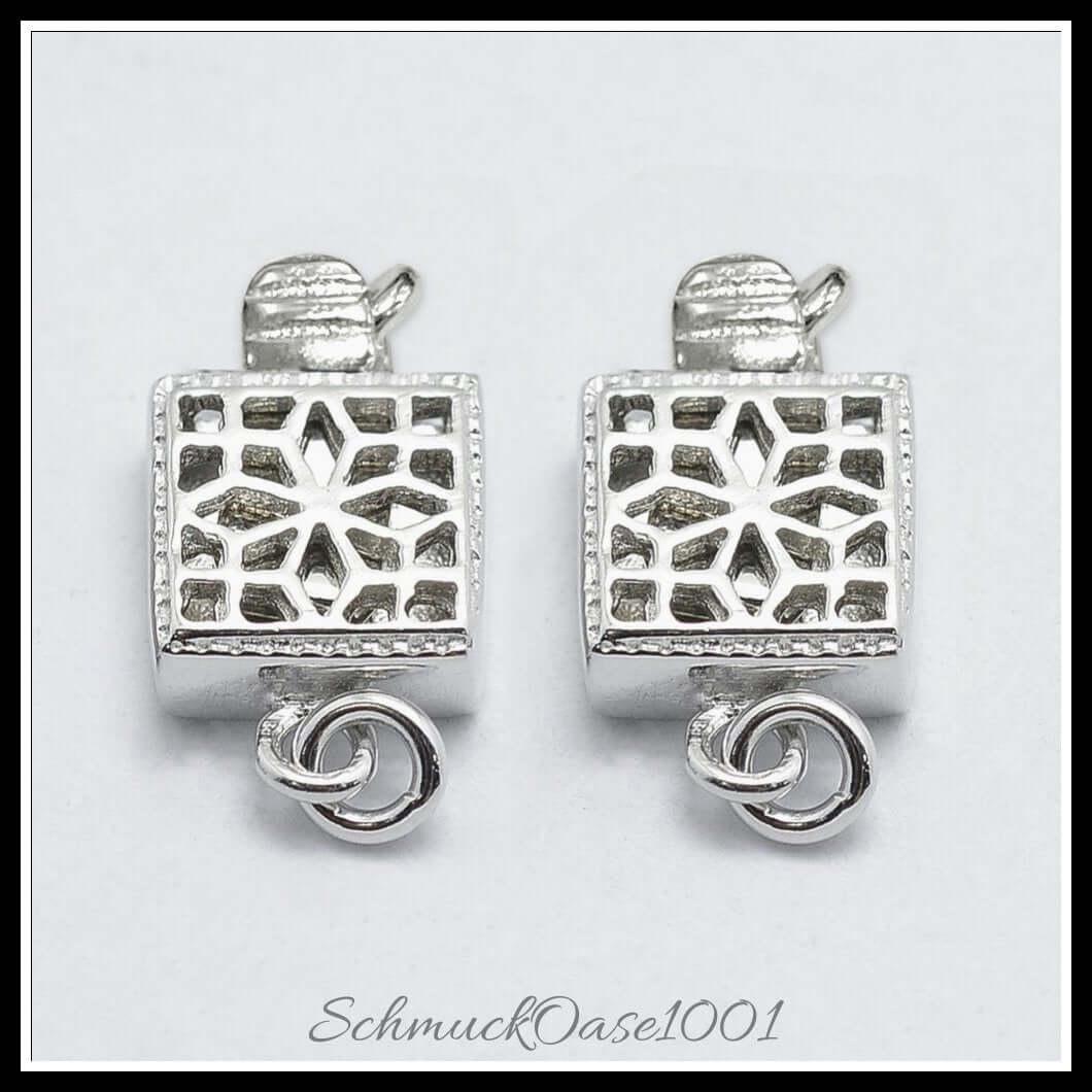 925 sterling silber boxschließen – viereck / 14.5x8x3 mm / 2 sets, aus sterling silber 925 / boxverschluss, viereck, geschnitzt in der farbe platinfarbe und größe 14.5x8x3 mm, loch: 1 mm / 2 sets, perfekt für die herstellung individueller ketten und armbänder