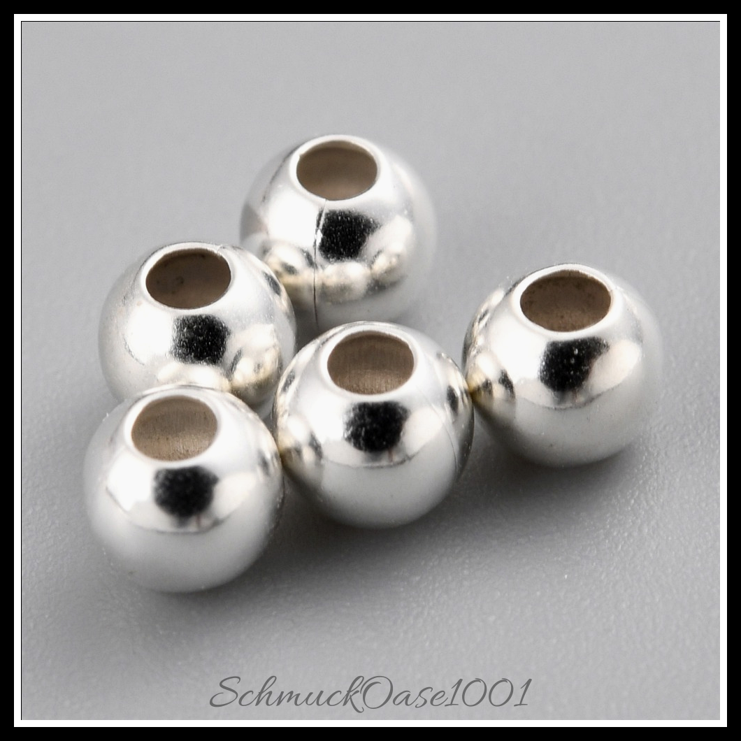 Messing-abstandshalterkugeln, langlebig plattiert, rund, 925 sterling versilbert – 50 stk. in den farben messing, langlebig plattiert, rund, 925 sterling versilbert
